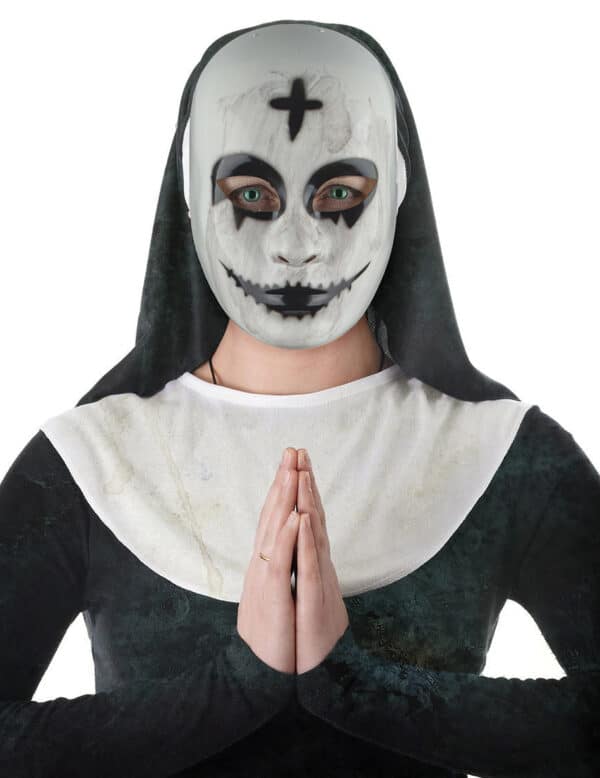 Dämonische Nonnen-Maske für Damen Halloween-Maske weiss-schwarz