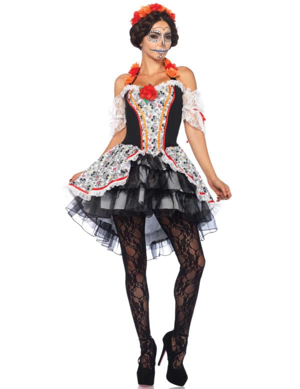 Day of the Dead Sugar Skull Plus Size Halloween-Damenkostüm schwarz-weiss-bunt