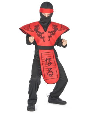 Ninja Kostüm Drachen-Print für Kinder rot-schwarz