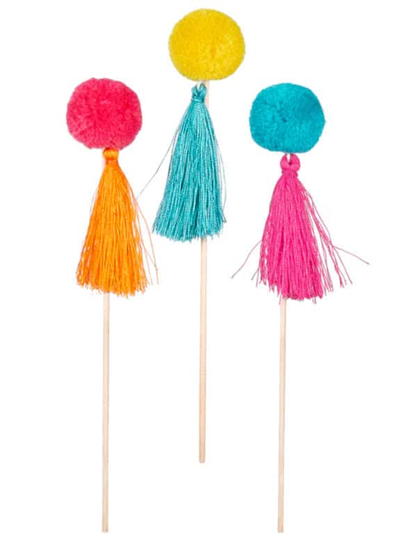 Deko-Spieße Pompons bunt 16 cm