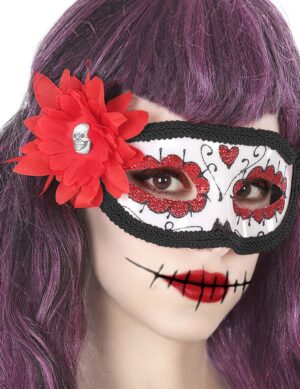 Día de los Muertos-Augenmaske für Damen Tag der Toten weiss-schwarz-rot