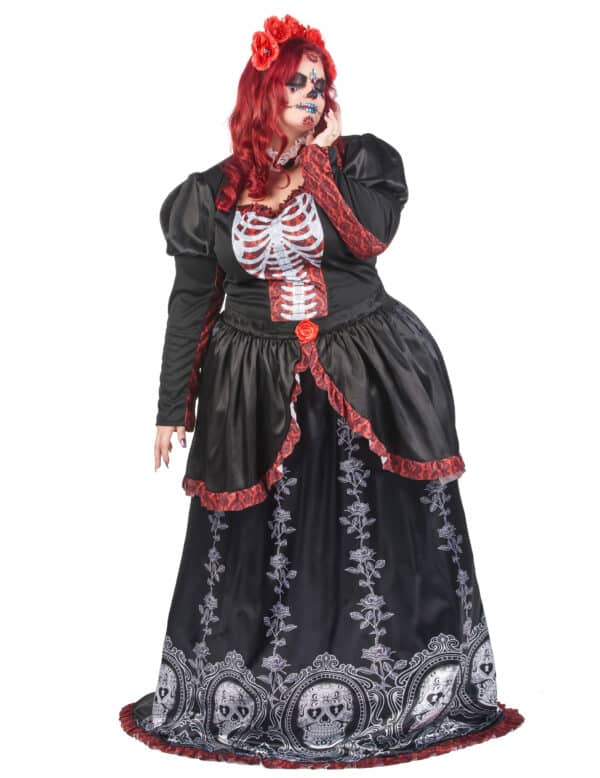 Dia de los muertos Damenkostüm Plus Size für Frauen schwarz-rot