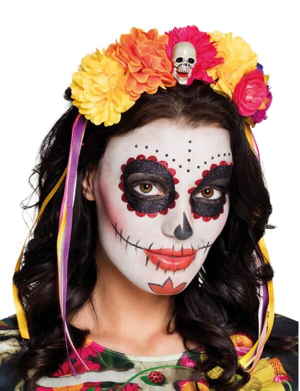 Dia de los Muertos Haarreif mit Blüten für Erwachsene