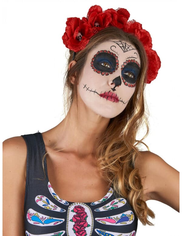 Dia de los Muertos Haarreif mit Rosenblüten Halloween-Accessoire rot