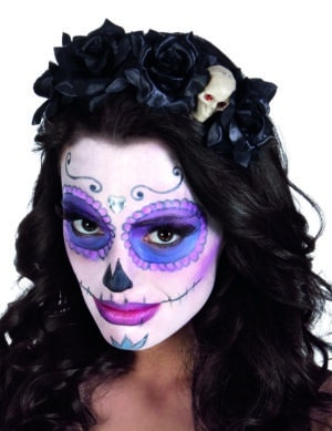 Dia de los Muertos Haarreif mit schwarzen Rosen und Totenschädel Halloween-Accessoire schwarz-beige