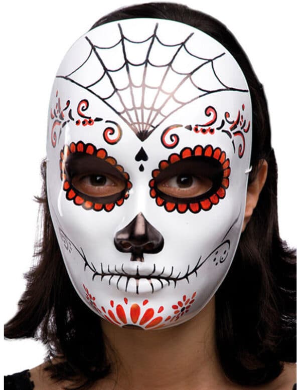 Dia de los Muertos Halloween Maske Spinnennetz weiss-rot-schwarz