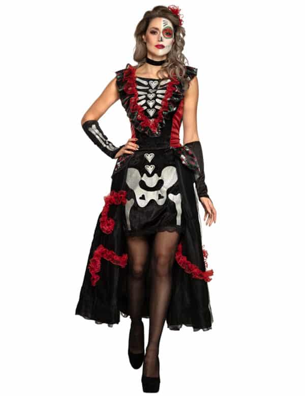 Día de los Muertos-Kostüm für Damen Halloweenkostüm schwarz-rot