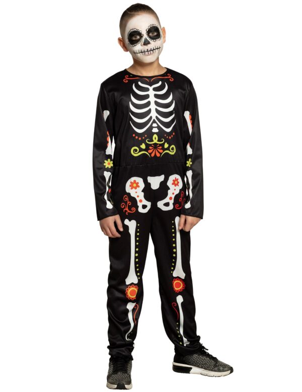 Día de los Muertos-Kostüm für Jungen Halloween-Kostüm schwarz-bunt