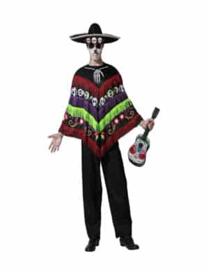 Dia de los muertos-Kostüm Skelett-Poncho für Erwachsene bunt