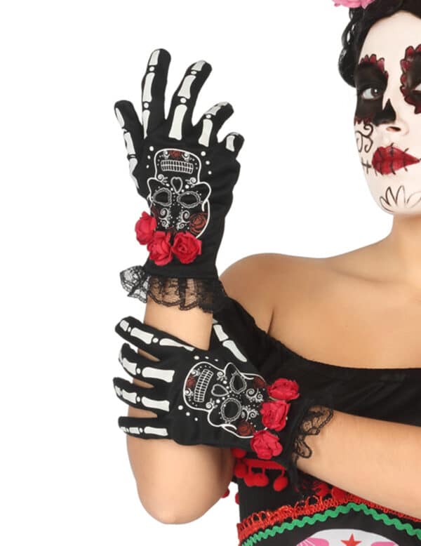 Dia de los Muertos kurze Skelett-Handschuhe