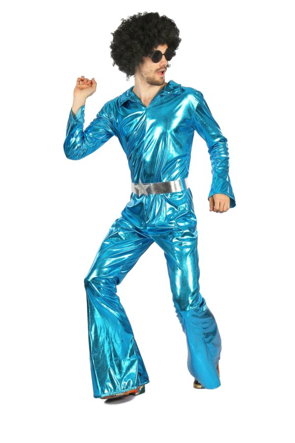 Disco-Kostüm für Herren 70er-Kostüm zum Fasching blau-silber