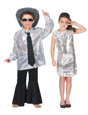 Disco-Paarkostüm für Kinder Fasching silber