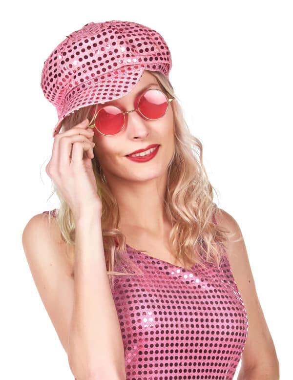 Disco Pailletten Kappe für Damen pink