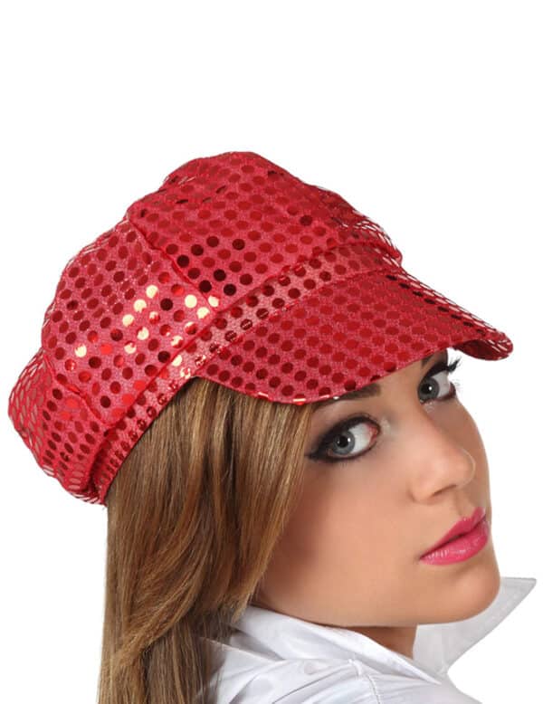 Disco Pailletten Kappe für Damen rot