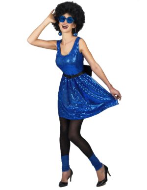 Discokostüm Pailletten-Kleid für Damen blau