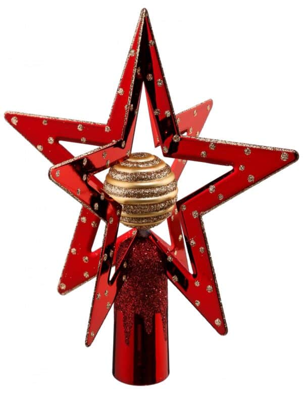 Doppel-Stern Christbaumspitze rot-goldfarben 19 cm