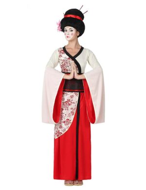 Edle Geisha Damenkostüm Kimono rot-weiss