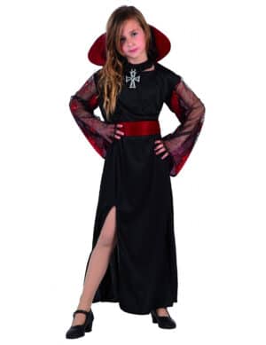 Edle Vampirlady Halloween Kinderkostüm schwarz-rot