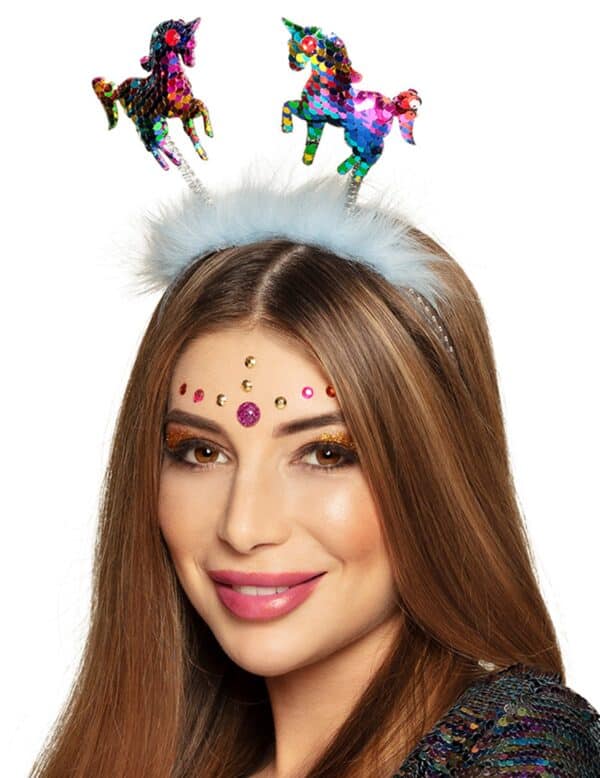 Einhorn-Haarreif mit Pailletten Karneval-Haarschmuck bunt