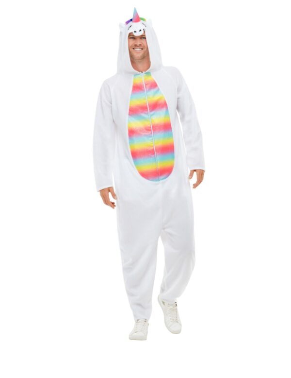 Einhorn-Kostüm für Erwachsene Onesie Faschingskostüm weiss-bunt