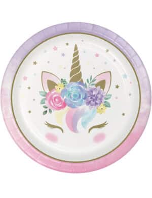 Einhorn-Pappteller Einhornparty 8 Stück pastellfarben-weiss 23 cm