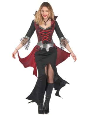 Elegantes Barock-Vampirkostüm für Damen schwarz-rot-grau