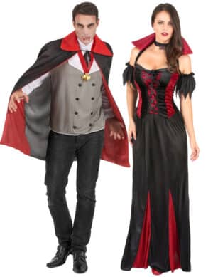 Elegantes Vampir-Pärchen Halloween-Paarkostüm für Erwachsene schwarz-rot-grau