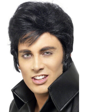 Elvis Perücke mit Koteletten Lizenzware schwarz