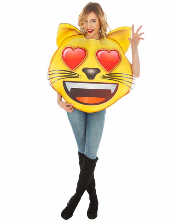 Emoji-Katzenkostüm mit Herzaugen Faschingskostüm gelb-rot