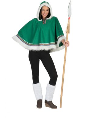 Eskimo-Kostüm für Damen Eskimo-Poncho Faschingskostüm grün-weiss