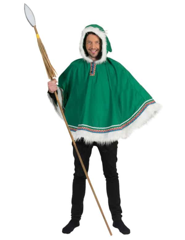 Eskimo-Kostüm für Herren Eskimo-Poncho Faschingskostüm grün-weiss