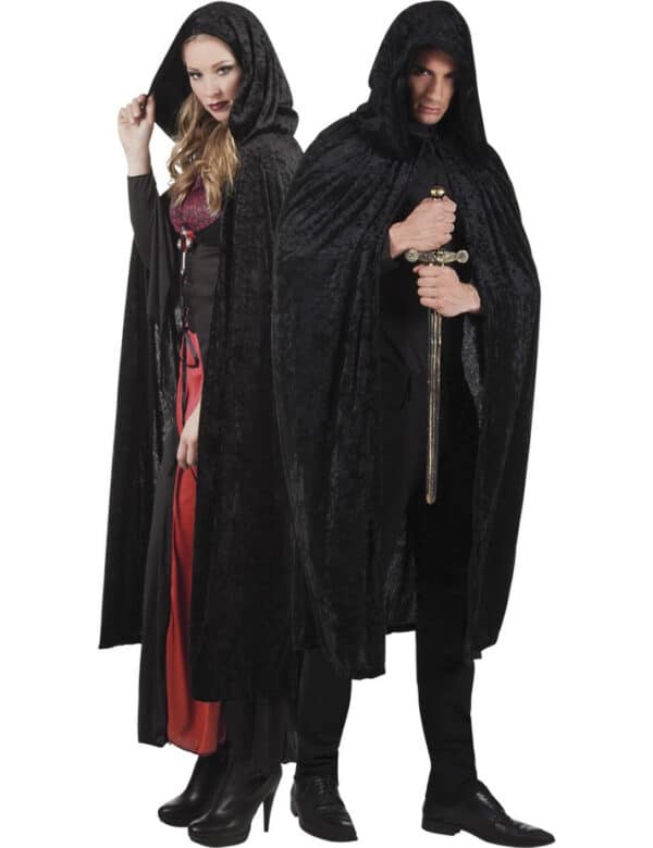 Fantasy Samt-Umhang Cape mit Kapuze Vampirin schwarz