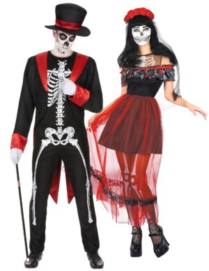 Festliches Dia de los Muertos-Pärchen Halloween-Paarkostüm für Erwachsene bunt