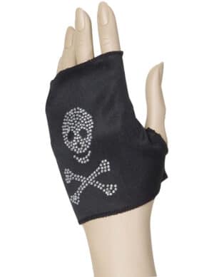 Fingerloser Handschuh mit Strass-Totenkopf schwarz