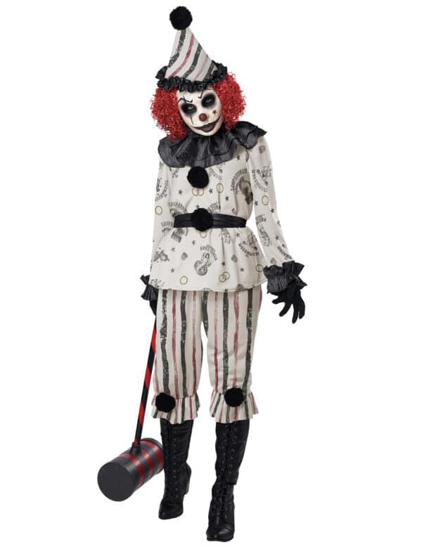 Finsteres Clown-Kostüm für Damen Halloweenkostüm weiss-schwarz