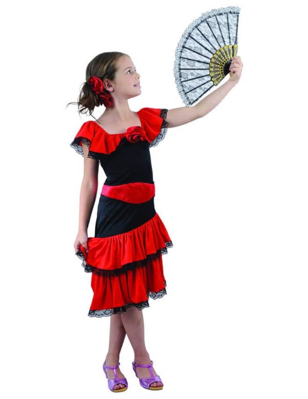 Flamenco-Kleid Mädchenkostüm Spanien rot-schwarz