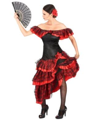 Flamenco-Tänzerin Damen-Kostüm rot-schwarz