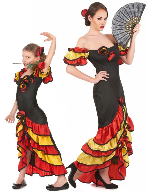 Flamenco-Tänzerinnen - Paarkostüm für Mutter und Tochter schwarz-gelb-rot