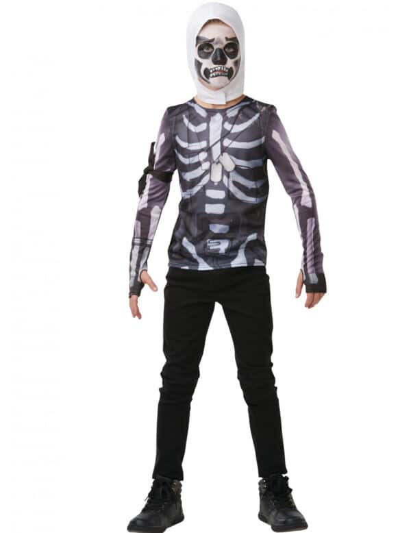 Fortnite Skull Trooper-Kostüm für Jugendliche Faschingskostüm schwarz-weiss