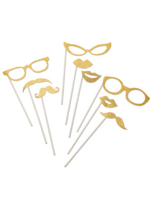 Fotoaccessoire-Set Brillen Mund und Bärte 9-teilig gold glitzer