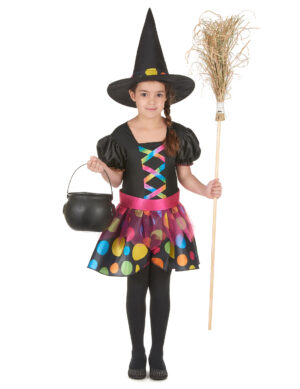 Freche Hexe-Kinderkostüm Halloween schwarz-bunt