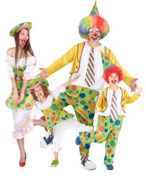 Fröhliche Clown-Familie Gruppenkostüm-Set bunt