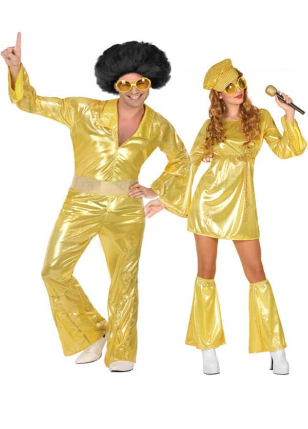 Funky Disco Paarkostüm-Set für Mann und Frau gold