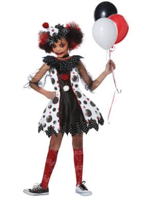 Furchteinflössendes Clown-Kostüm für Mädchen Halloweenkostüm schwarz-weiss-rot