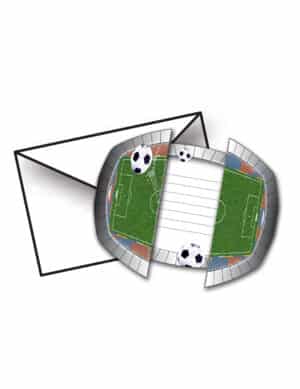 Fussball Einladungskarten Stadion 8 Stück grün-schwarz-weiss 15x10cm