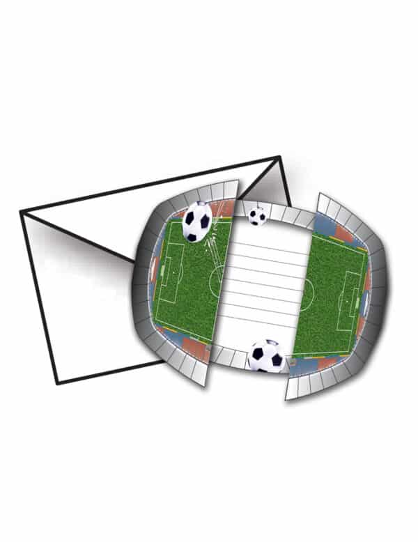 Fussball Einladungskarten Stadion 8 Stück grün-schwarz-weiss 15x10cm