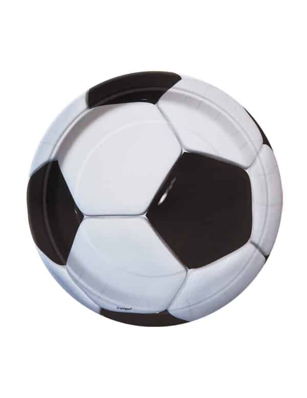 Fussball-Pappteller 8 Stück schwarz-weiss 18cm