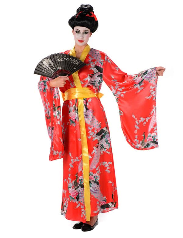 Geisha Damenkostüm Japanerin rot-bunt