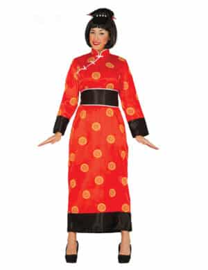 Geisha-Kostüm Kimono Karneval-Kostüm rot-gelb-schwarz