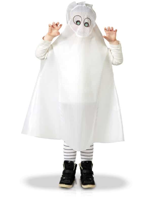 Geister-Poncho für Kinder Halloween-Kostüm weiß